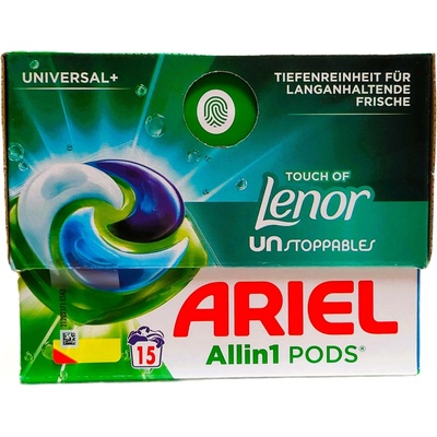 Ariel Universal + All in 1 Touch of Lenor Unstoppablesprací kapsle 15 PD