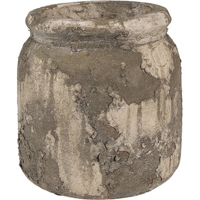 Clayre & Eef béžovo-šedý antik terakotový květináč Teracci M 14x13 cm