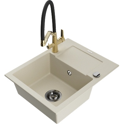 Mexen Enzo гранитна мивка с 1 корито с отцедник и кухненски смесител Duo, (6506-69-671701-57-B)