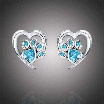 Grace Silver Jewellery stříbrné se zirkony modrá Psí Tlapka E-SCE654-3/7 modrá