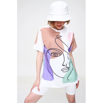 Trend Alaçatı Stili Women's Powder Crew Neck Digital Printed Side Slit Sweatshirt biela