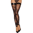 Noir Handmade F243 Tulle Stockings with Patterned Flock Embroidery