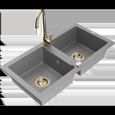 Mario двоен гранитен мивка с кухненски смесител Telma, сив - 6504-71-670200-50 (6504-71-670200-50)