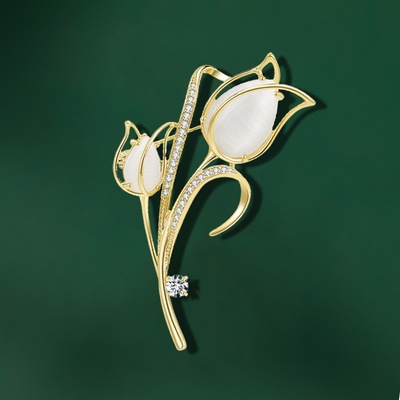 Éternelle brož s opály a zirkony Christiana tulipán B2374-XC03628T029 zlatá