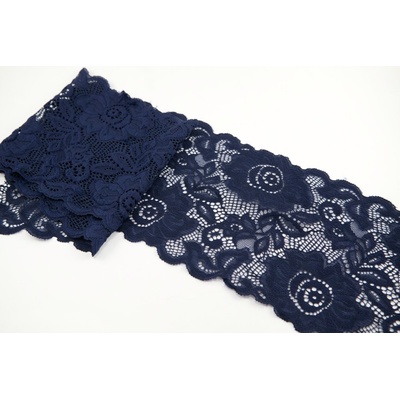 Elastická čipka - tmavá modrá - šírka 14 cm