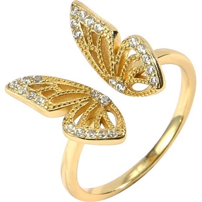 Meucci pozlacený stříbrný prsten s motýlem a čirými zirkony SYR087