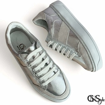GNStyle ДАМСКИ СПОРТНИ ОБУВКИ ИЗРАБОТЕНИ ОТ ЕСТЕСТВЕНА КОЖА В СРЕБРИСТ ЦВЯТ С ВЕЛУРЕНИ АКЦЕНТИ