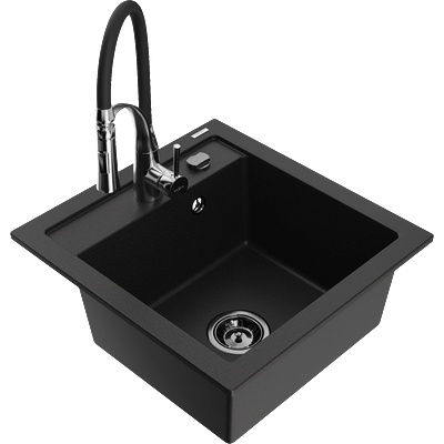 Mexen Vito гранитна кухненска мивка с 1 отделение и кухненски смесител Aster, черен - 6503-77-73450-07-B (6503-77-73450-07-B)