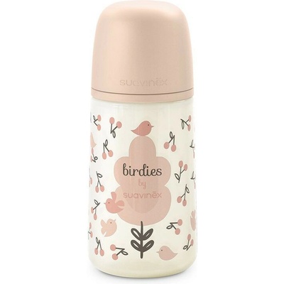 Suavinex dojčenská fľaša fyziologická M Birdies ružová 270 ml