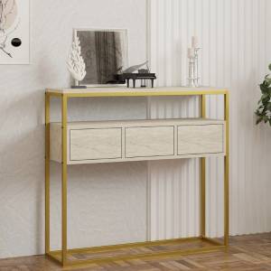 TopMebel Конзола Guarda TopMebel метал - меламин в бежов травертин - златен цвят 100x29x90cm