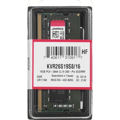 Kingston DDR4 16GB 2666MHz CL19 KVR26S19D8/16