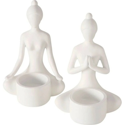 Boltze Svietnik na čajovú sviečku jogínka Yoga, biela, rôzne druhy, 15 cm, 1 ks