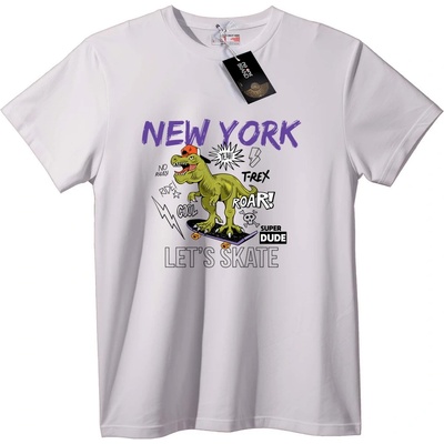 NOONEBRAND Тениска Ню Йорк Динозавър Скейт - XL, White