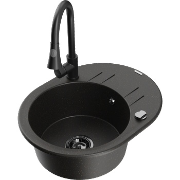 Mexen Kevin гранитна мивка с 1 отделение, сушилник и кухненски смесител Elia, (6517-75-670101-70-B)