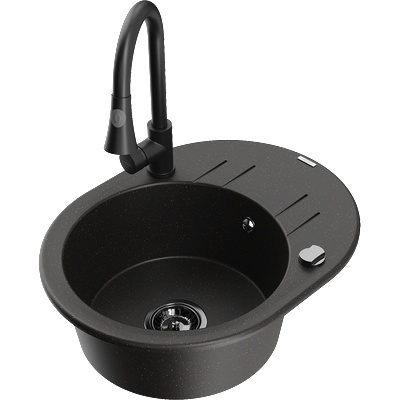 Mexen Kevin гранитна мивка с 1 отделение, сушилник и кухненски смесител Elia, (6517-75-670101-70-B)