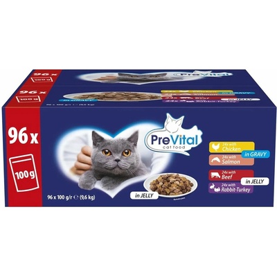 PreVital GIGA BOX Kapsička kuře/losos/hovězí/králík-krůta 96 x 100 g