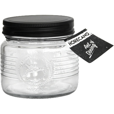 Horecano OLD FASHIONED-Буркан с метална винтова ЧЕРНА капачка 500ml НИСЪК (212986-BL-SS4) (0103256)