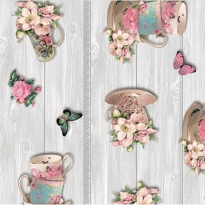 Obrus PVC 092B, metráž, 20 m x 140 cm, hrnčeky s kvetmi na dreve, IMPOL TRADE