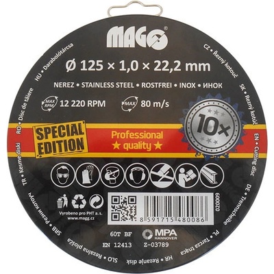 Řezný kotouč na nerez 125x1,0x22,2mm - 10 ks set [Obj. kód: 020009]