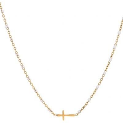 Ornamenti Pozlacený cross white beads gold ORT300043