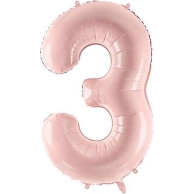 PartyDeco Fóliový balón narodeninové číslo 3 svetloružový 72 cm