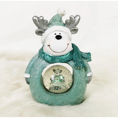 Vianočná postavička sobik so zasneženou guľou