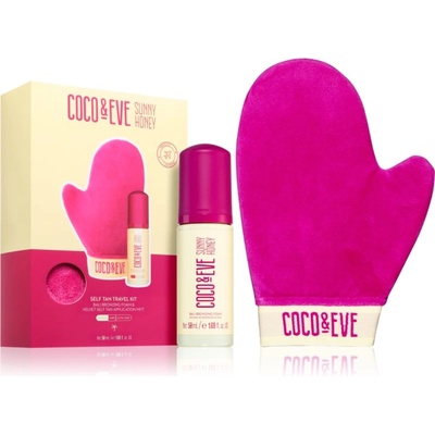 Coco & Eve Sunny Honey Ultimate Glow Travel Kit автобронзираща пяна с ръкавица за нанасяне малка опаковка Medium 60ml