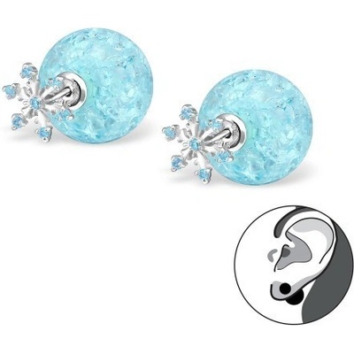 All4Silver strieborné náušnice snehová vločka A4S30835 modrá