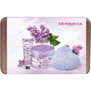 Dermacol Lilac Flower Shower tělový peeling 200 g + krém na ruce 30 ml + dekorativní vonná svíčka + plechová krabička darčeková sada