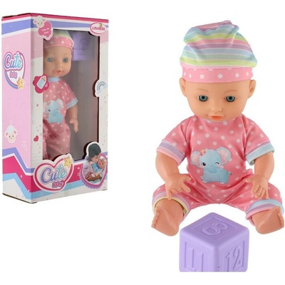 Teddies miminko 25 cm pevné tělo plast s kostkou v krabici 15x27x8cm