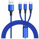 PremiumCord Cable USB PremiumCord USB-A - USB-C + MicroUSB + Lightning 1.2 m Blue (ku31pow01)