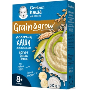 Nestle Овесено-пшенична млечна каша Nestle Gerber - Йогурт с банан и круша, 8м+, 240 g (12566108) - ozone
