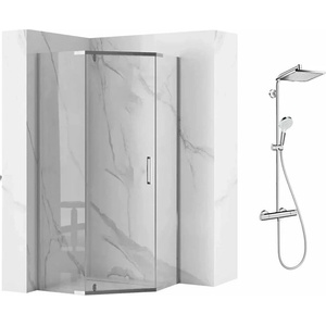 Rea Комплект душ кабина Rea Axin хром 90x90 и душ колона Hansgrohe Crometta хром (5902557367092+27271000)