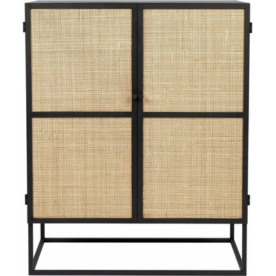 White Label Living Skříňka nízká Guuji 80 x 100 cm černá, přírodní ratan