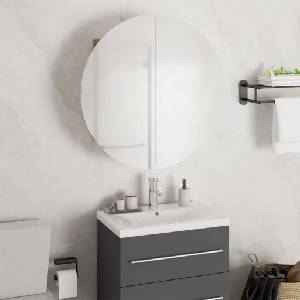 vidaXL Шкаф за баня с кръгло огледало и LED, дъб, 47x47x17, 5 см (345586)