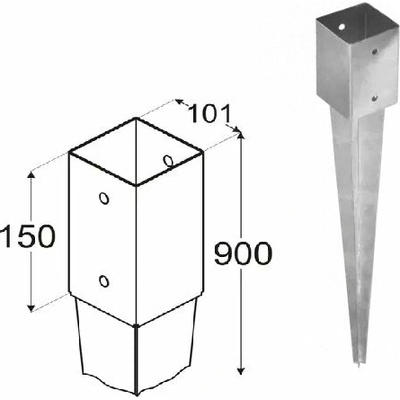 Domax nabíjacia pätka stĺpika PSG 100/900 - 101 x 150 x 900 x 1.8 mm 12 ks