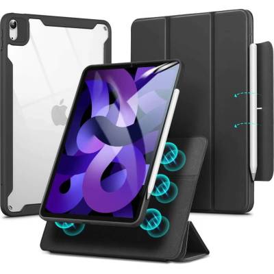 ESR Rebound Hybrid Case 360 - полиуретанов калъф с отделящ се кейс и поставка за iPad Air 5 (2022), iPad Air 4 (2020) (черен-прозрачен)
