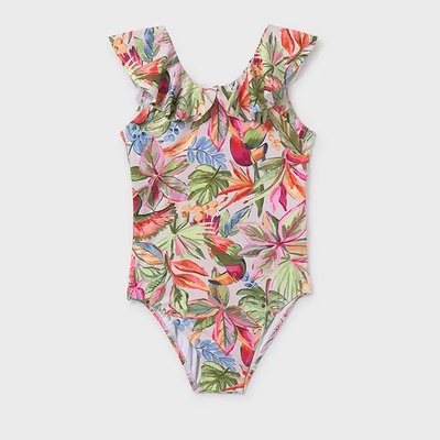 MAYORAL Цял бански с палми и волани в оранжево за момиче Майорал