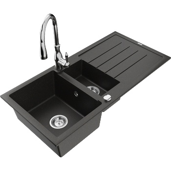Mexen Andres гранитна мивка с 1.5 отделения с отцедник и кухненски смесител (6515-75-672601-00)