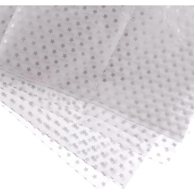 Paper Design Hedvábný balicí papír - tenký, bílý - SILVER STARS - 5KS