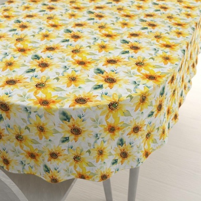 Biante oválný ubrus Rongo RGP-509 Akvarelové slunečnice na bílém 140x180cm
