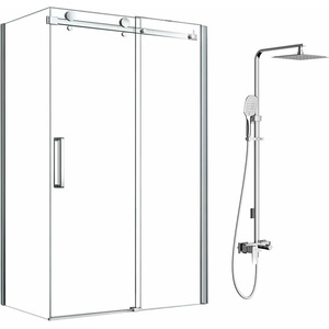 Fluminia Комплект душ кабина Mediterraneo Paloma хром 100x80 см и душ колона OMNIRES Parma хром (paloma10080+PM7444CR)
