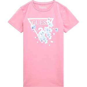 GUESS Розова тениска с къс ръкав с цветя и бяло лого Guess