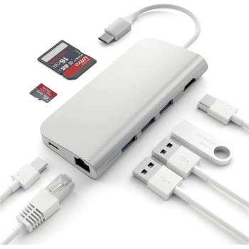 Image 1 of Satechi USB-C Aluminum Multiport Adapter - мултифункционален хъб за свързване на допълнителна периферия за компютри с USB-C (сребрист)