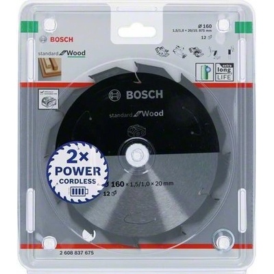 Bosch Pilový kotouč Standard for Wood pro akumulátorové pily 160 × 1,5/1 × 20 T12 2608837675