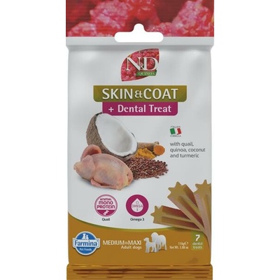 Farmina Quinoa Dog Skin Coat Quail Adult medium & maxi maškrta pre psy 110 g