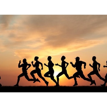 WEBLUX 41044614 Fototapeta plátno Marathon Maraton černé siluety běžců na západ slunce rozměry 240 x 174 cm