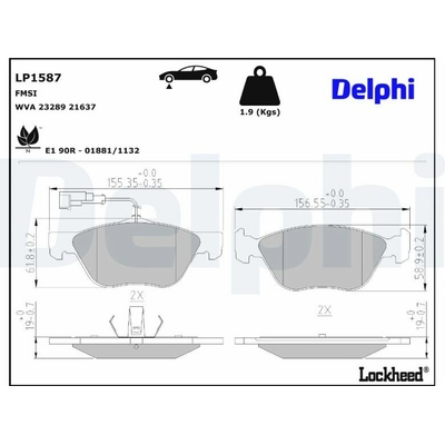 DELPHI Sada brzdových platničiek kotúčovej brzdy LP1587