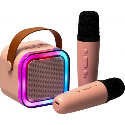 KIK KX3377 Karaoke Bluetooth reproduktor 6 W 2x bezdrôtový mikrofón ružový