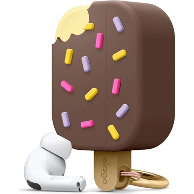 elago Защитен калъф Elago Airpods Pro Ice Cream Design Silicone Case, за Apple AirPods Pro, силиконов, с карабинер, кафяв (EAPP-ICE-DBR)